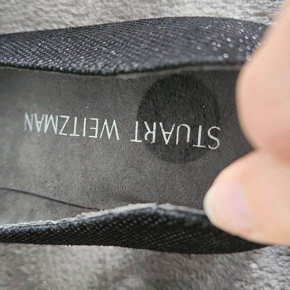 Stuart Weitzman, Woman's Sz 5 1/2 Black Silver Outline Heel Made in Spain - Picture 6 of 12